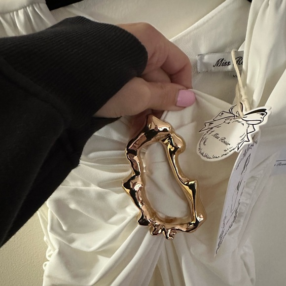 Capucine White Ruched Maxi Dress Gown Miss Rosier XS Cream Ivory Goddess Bride - Picture 8 of 15